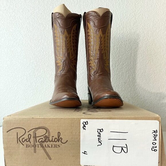 Rod Patrick Mens Cowboy Boots 11B Brown Leather Sole Round Toe 12" Tall Shaft - Picture 11 of 12
